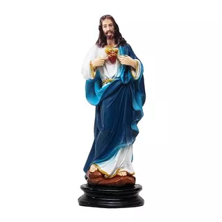 Patung Tuhan Yesus Hati Kudus Biru Putih 30cm-Patung Rohani-Jual Patung Yesus-Pajangan Rohani