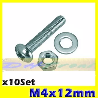 x10 Set Baut Mur Ring Ukuran M4 x 12mm JP 4x12 4x12mm 4 x 12 4 x 12mm Baut JP M4 4mm isi 10