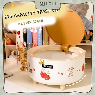 [MILOLI] Round White Trash Bin Big Capacity Closed Aesthetic Desk Dustbin Tong Sampah  - F0152