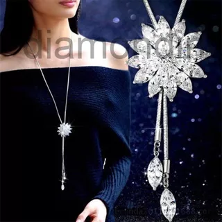 Diam Zircon Crystal Necklace Snowflake Crystal Flower Tassel Pendant Necklace Sweater