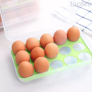 Topfire Kotak Penyimpanan Telur 15 Sekat Bahan Plastik Transparan Dengan Tutup Untuk Kulkas