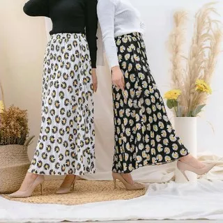 Daisy Skirt / Midi Skirt Bahan Hyget Premium Import Rok Midi Motif Bunga Daisy Korea