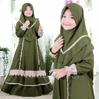 Gamis Syar`I Anak Muslim Fashion Muslim Terbaru Lebaran 2021 Baju CP672 Uzdah Syari Kid Army [Baju