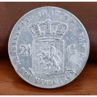 koin kuno, silver koin, koin perak 2,5 Gulden Willem II Koning 1847