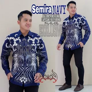 Semira Navy Kemeja Batik Pria Full Furing Katun Primisima Batik Solo Batik Warna Dongker eksklusif