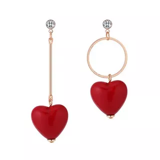 LRC Anting Tusuk  Fashion Red Heart Shape Decorated Earrings