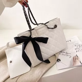 [littlecrab] Tas Wanita Selempang Hitam Putih Tas Besar Kecil Pita Sling Bag Tali Hitam Korean Style