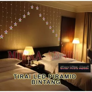 Lampu Natal Tirai LED Piramid Bintang 136 LED 3 Meter Warna RGB / Warm White / Putih / Kuning