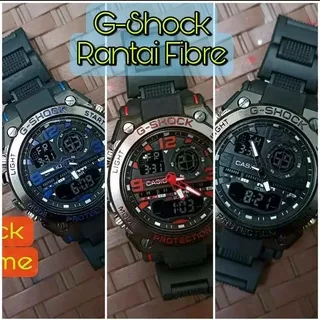 Jam G-shock rantai fibre dan tali karet - 2 waktu - Gshock rantai mika