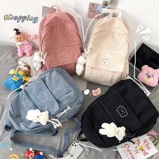 Mismi Deva Bag Tas Ransel Wanita Korduroi Cute Korean School Backpack Perempuan Trendy - 20D