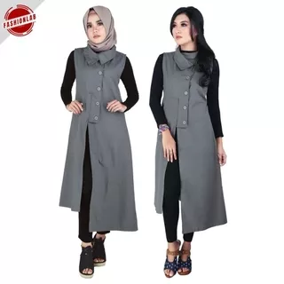 Atasan Wanita Cardigan Gamis Muslim Katun Casual Abu ORIGINAL Murah