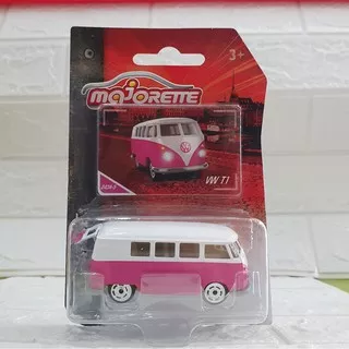 Diecast Majorette Vintage mobil VW combi T1 warna Pink metal die cast