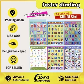 Poster edukasi anak, poster abc, poster angka, tempelan dinding abc angka