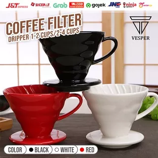 coffee ceramic dripper glass V60 1-2cup 2-4cup / gelas keramik filter kopi pour over drip 1-2 cup 2-4 cup red black white color