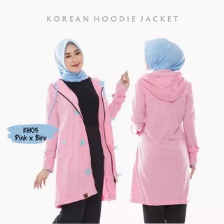 Grayscalehijab | Jaket Korean Hoodie KH-11 | Jaket Wanita Muslimah Akhwat warna pink | S M L XL XXL