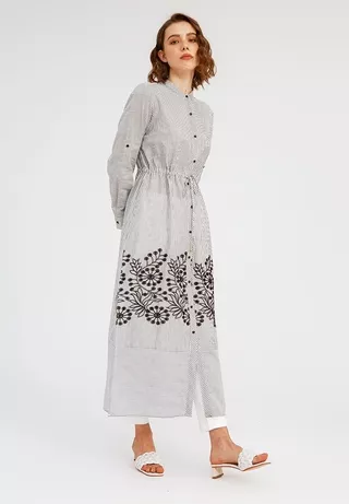 Striped Embroidered Shirt Dress BLACK STRIPE