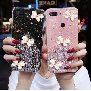 SF| Casing Hp Xiaomi Poco X3 Redmi 9T 6 8A Pro 4X 5A 6 6A 7 7A 8 9A 9C 9 Note 4 4X 5 7 8 9 9s 10 Pro Max Soft DIY Glitter Black Pink Metal Butterfly Case