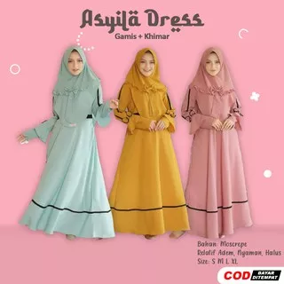 Baju Gamis Set Khimar Syari Remaja Kekinian Terbaru Murah | Dress Muslim - Asyila Set Dress