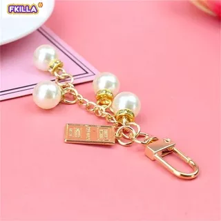 FKILLA New Crystal Pearl Cute Mobile Phone Key Chain Key Chains Women Car Key Ring Korean Pendant Keychains Heart