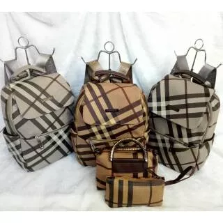 Tas Ransel Burberry 3 set dapet anakan dan dompet,