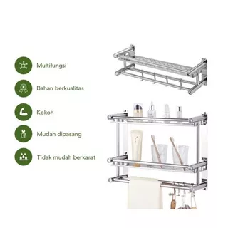 RAK KAMAR MANDI STAINLESS STEEL PERLENGKAPAN ALAT HANDUK SHAMPOO SABUN TOILET