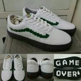 Sepatu Kets Sneakers Vans Old Skool Nintendo Super Mario Leather White Green Putih Hijau