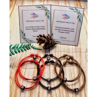 Gelang Couple Magnet Inisial Nama | Gelang Magnet Inisial Custom || Tali Korea 1.5mm Hitam|Merah|Coklat