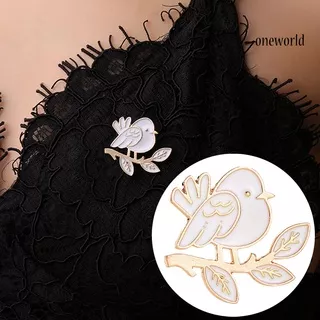 OW@ Lovely Bird Leaves Enamel Badge Women Shirt Bag Collar Brooch Pin Jewelry Gift