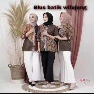 BLUS BATIK WILUJENG MURAH ATASAN BATIK KOMBINASI TENUN DAN PARANG KEKINIAN ATASAN WANITA BAJU KERJA