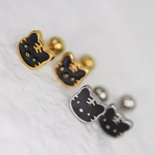 Anting baut kucing muka merah hitam titanium anti karat