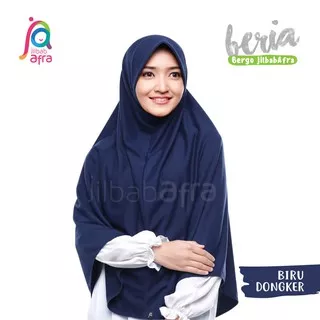 Jilbab Beria Biru Dongker - Bergo Jilbab Afra - Hijab Instan Bahan Kaos, Adem & Lembut