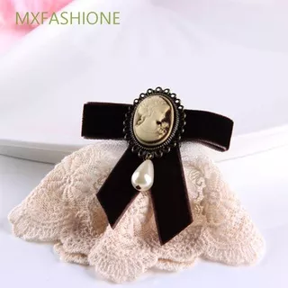 MXFASHIONE Gifts Girls Brooch Bowknot Cameo Elegant Lace Brooch Wedding Party Lady Women Ribbon Velvet Vintage Pearl/Multicolor