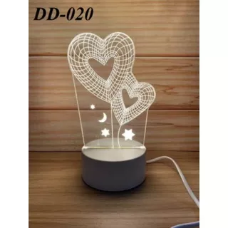 Lampu Tidur Lampu Hias 3D Transparan Akrilik 3 Warna Lampu Tema Love DD-020 New