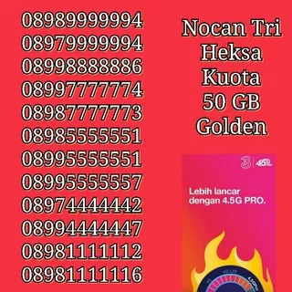 NOCAN Nomor Cantik Hexa Heksa Kartu Perdana Simcard Tri Three 3 4G LTE Kuota 50 Gb Golden