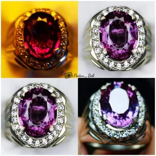 Cincin Batu Permata Pria Natural Alexandrite Chrysoberyl Octagon Change Colour HQ