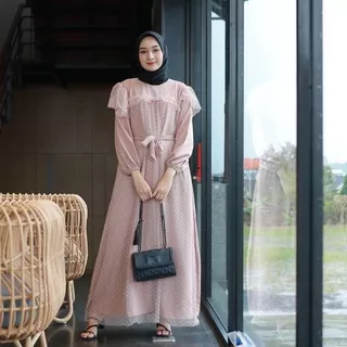 Mira Dress Tile Doty Daily Busui - Gamis Brukat Muslim Terkini - Ootd Baju Lebaran Terlaris