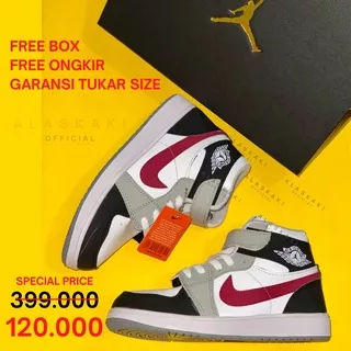 Nike Air Jordan Grey Red Black Impor Premium Jordan Kids Sepatu Olahraga Jordan Abu Merah Hitam Anak Free Fire