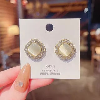 Shuling S925 silver needle Stud Earrings Opal Geometric Earrings Female Square Diamond Ear Jewelry