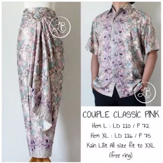 COUPLE HEM BATIK CBPDL02 CLASSIC TOSCA PINK (KEMEJA DAN ROK LILIT) | Baju Pasangan Kebaya