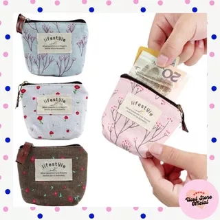 ?uculstore? Dompet Koin Uang Motif Lifestyle Pouch Kecil Kain Kanvas Motif Bunga Size Mini