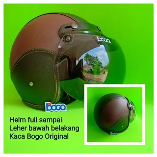 Helm Bogo Retro Kulit Dewasa Kaca Bogo Original Warna Bawah Hitam Atas Coklat