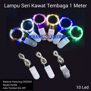 String Lights Lampu Hias LED Kawat Tembaga Baterai CR2032 10 Led 1 Meter Nyala Kedip