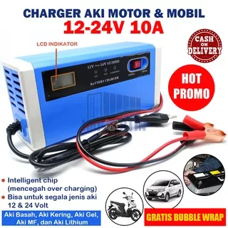 Charger Aki Mobil Motor 12V-24V 10A/ Charger Aki Portable 12V-24V 10A Mobil dan Motor LCD Indicator with Intelligent Chip/ Cas Aki Digital/ Charge Aki Otomatis/ Power Bank Charger Aki with LCD Display