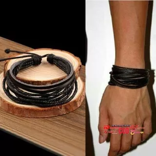 Gelang Kulit Korea Bracelet Unisex Lilit Unik Keren Gaul Trendy Bisa Cowok Cewek