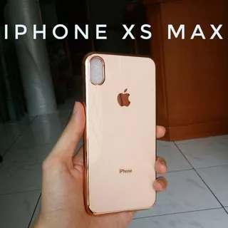 Casing iPhone Xs Max Soft Case Jelly Glossy Logo Apple Gold Krem
