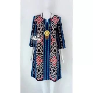 Dress tenun ethnic biru (2 hari kirim)