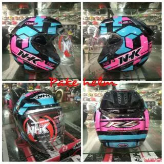 HELM NHK R6 CUBE BLACK LIGHT BLUE PINK HELM NHK HALF FACE NHK R 6