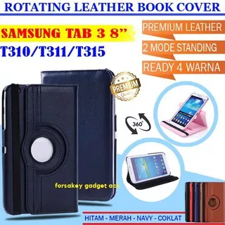 Samsung Galaxy Tab 3 8 Inch SM T311 T315 Rotate Leather Flip Book Cover Case Casing Sarung Kesing