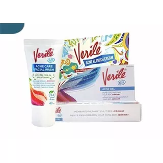 Verile acne series ( acne gel + acne facial wash + acne blemish krim ) paket lengkap muka jerawat