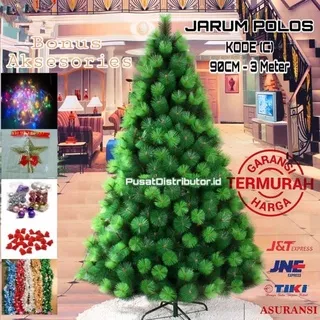 FREE AKSESORIES! Pohon Natal JARUM POLOS 1,8 Meter 6feet 6C